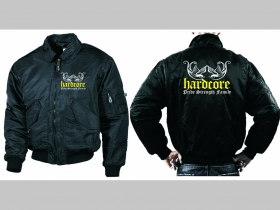 Hardcore - Pride, Strength, Family  čierna zimná letecká bunda BOMBER Winter Jacket s límcom, typ CWU z pevného materiálu s masívnym zipsom na zapínanie 100%nylón, čiastočne vodeodolná